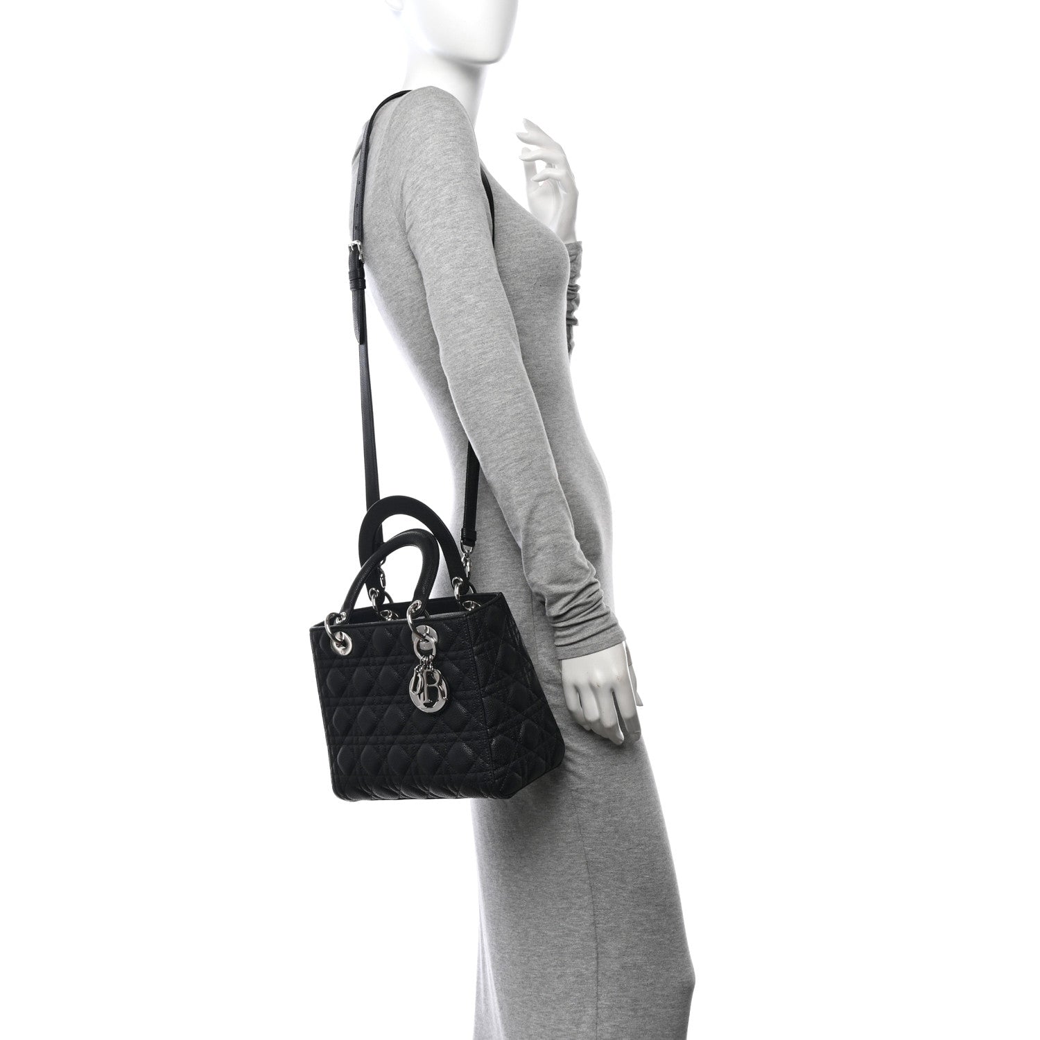 Christian Dior Grained Calfskin Cannage Medium Lady Dior Black 2 of 11