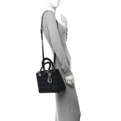 Christian Dior Grained Calfskin Cannage Medium Lady Dior Black 2 of 11