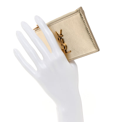 Saint Laurent Metallic Calfskin Monogram Fragments Zippered Card Case Platino 2 of 7