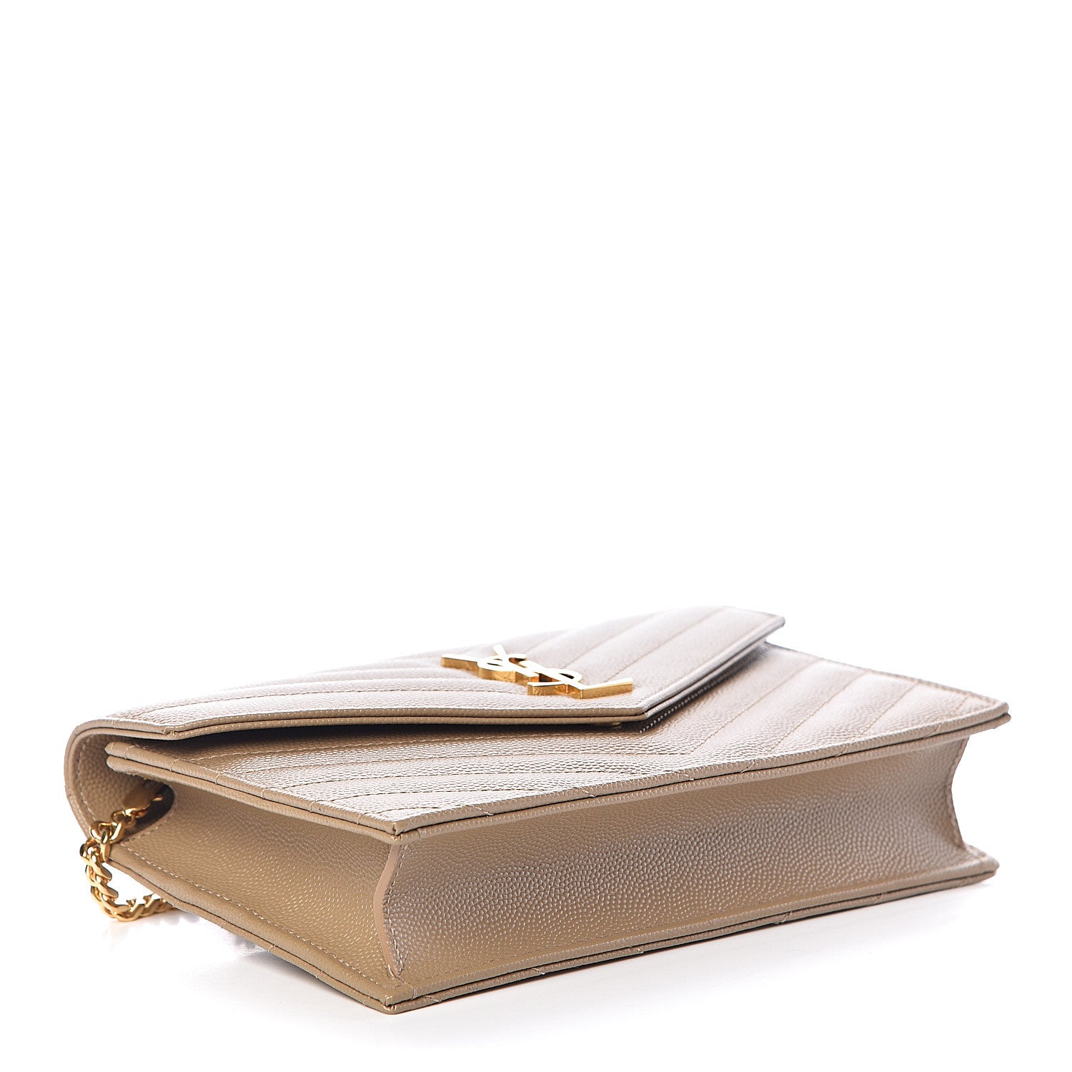 Saint Laurent Grain De Poudre Matelasse Chevron Monogram Envelope Chain Wallet Dark Latte 4 of 10