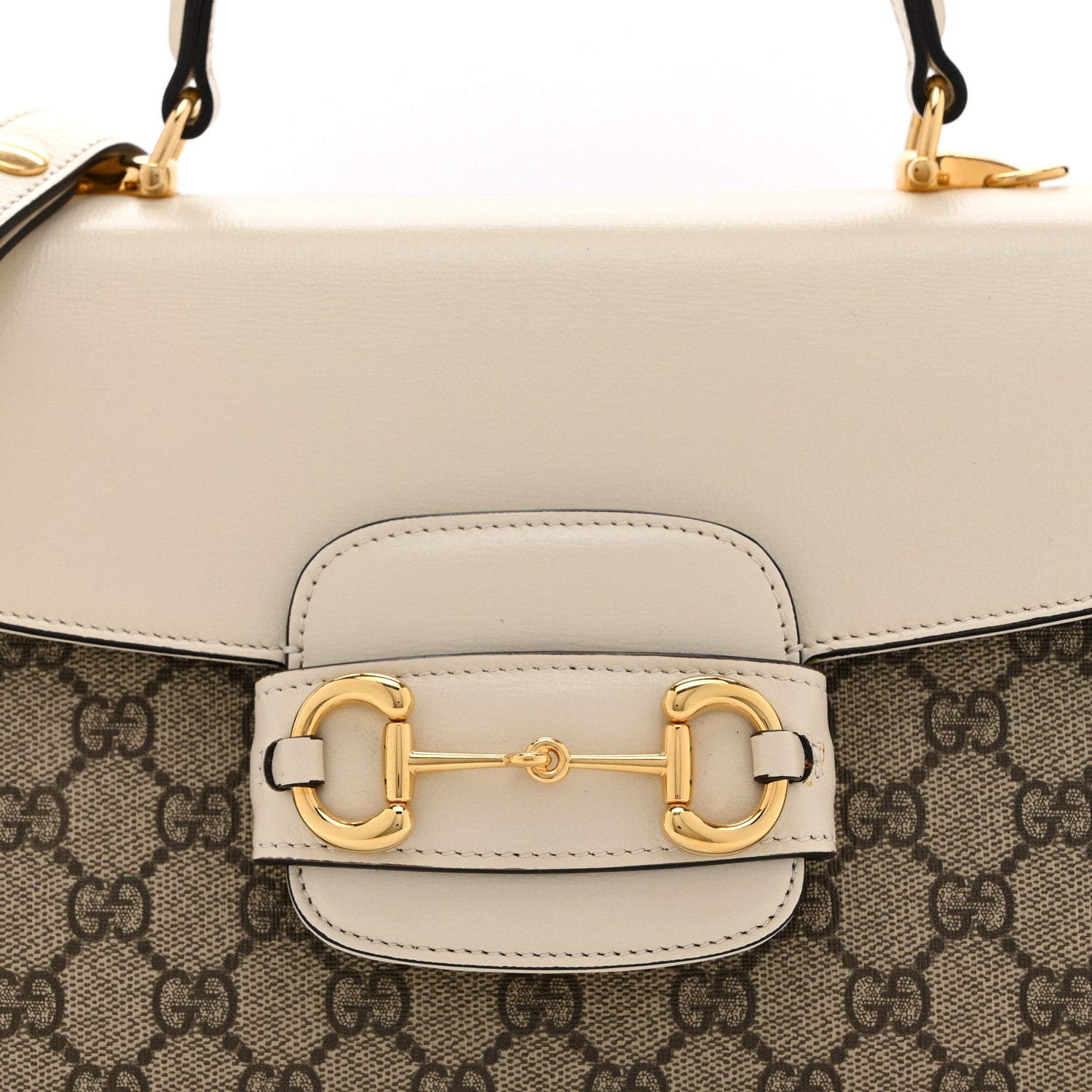 Gucci GG Supreme Monogram Calfskin Medium Horsebit 1955 Top Handle Bag Beige Ebony Mystic White 9 of 11