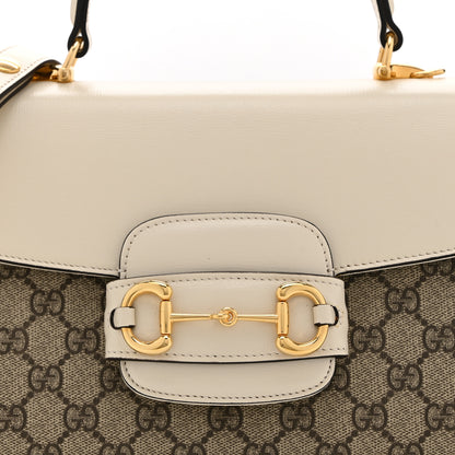 Gucci GG Supreme Monogram Calfskin Medium Horsebit 1955 Top Handle Bag Beige Ebony Mystic White 9 of 11