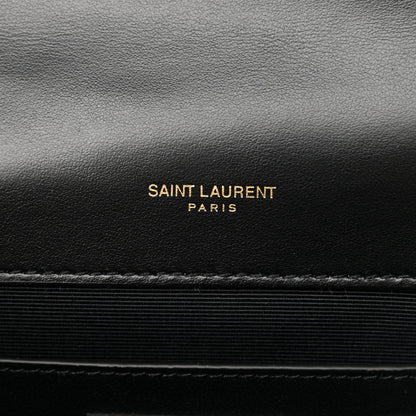 Saint Laurent Grain De Poudre Textured Mixed Matelasse Triquilt Medium Monogram Satchel Black 8 of 11