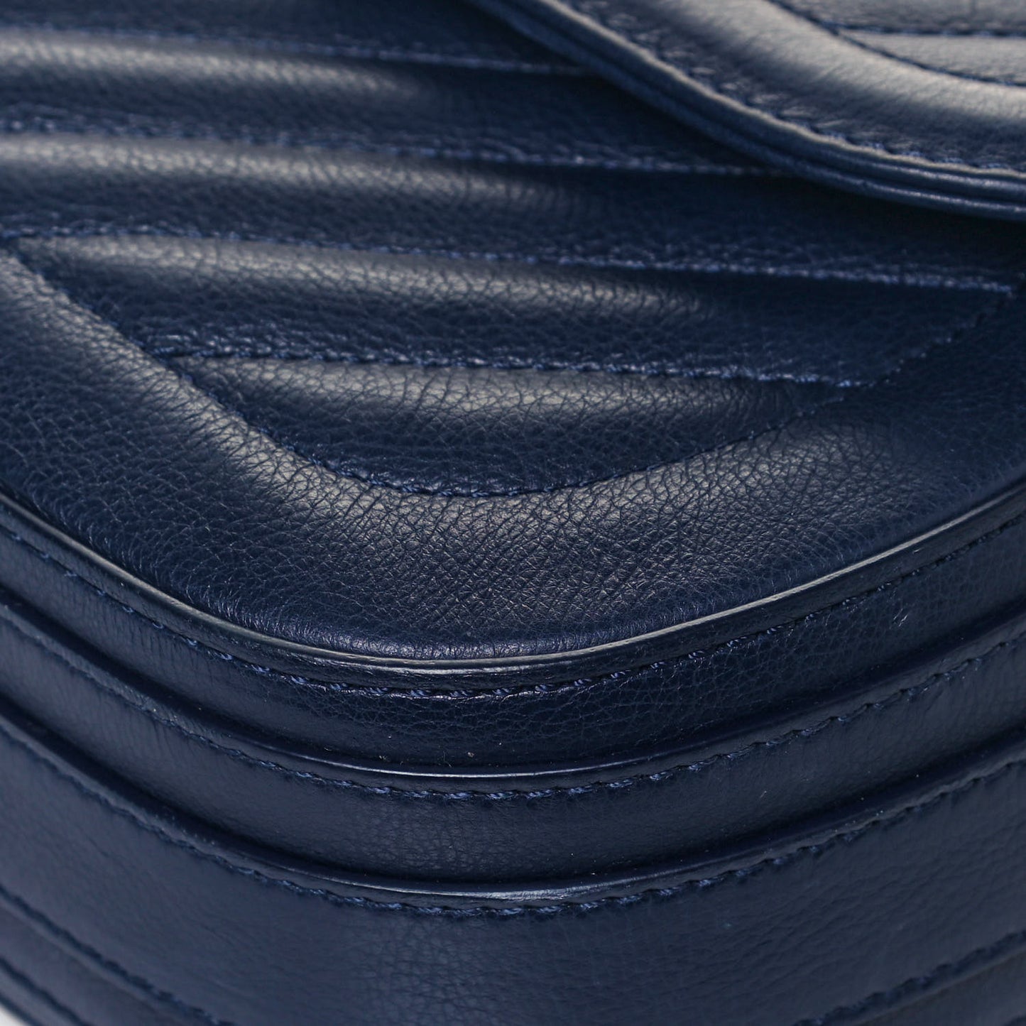 Calfskin Chevron Quilted Messenger Flap Navy