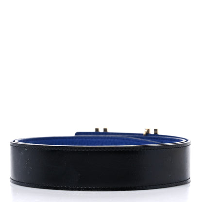 Hermes Box Togo 32mm Au Carre H Belt 80 32 Black Bleu Electrique 2 of 6