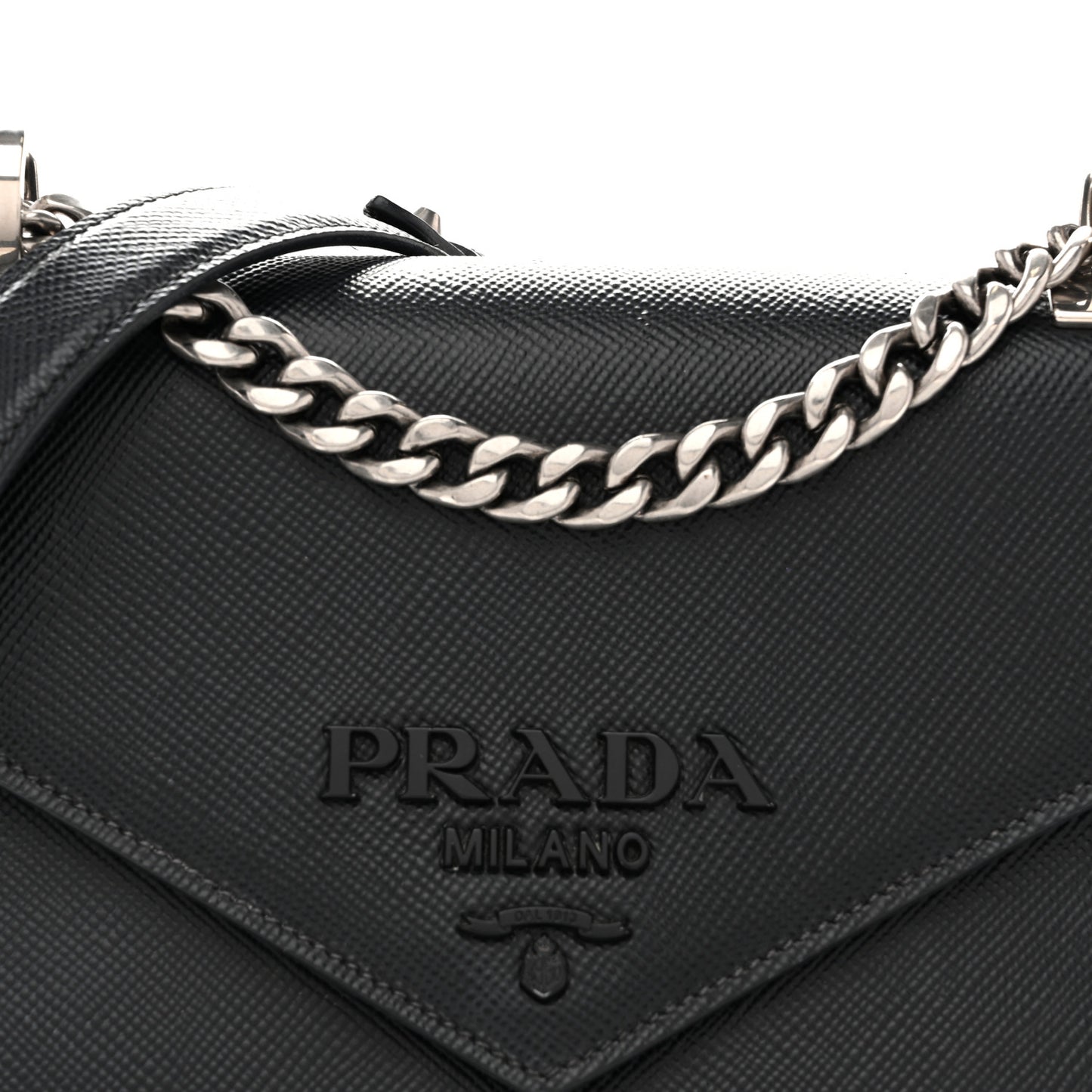 Saffiano Cuir Calfskin Monochrome Envelope Flap Chain Shoulder Bag Black