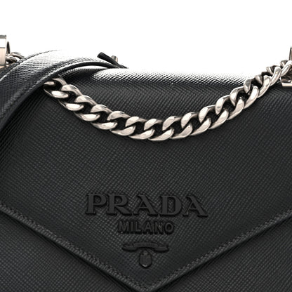 Prada Saffiano Cuir Calfskin Monochrome Envelope Flap Chain Shoulder Bag Black 7 of 12