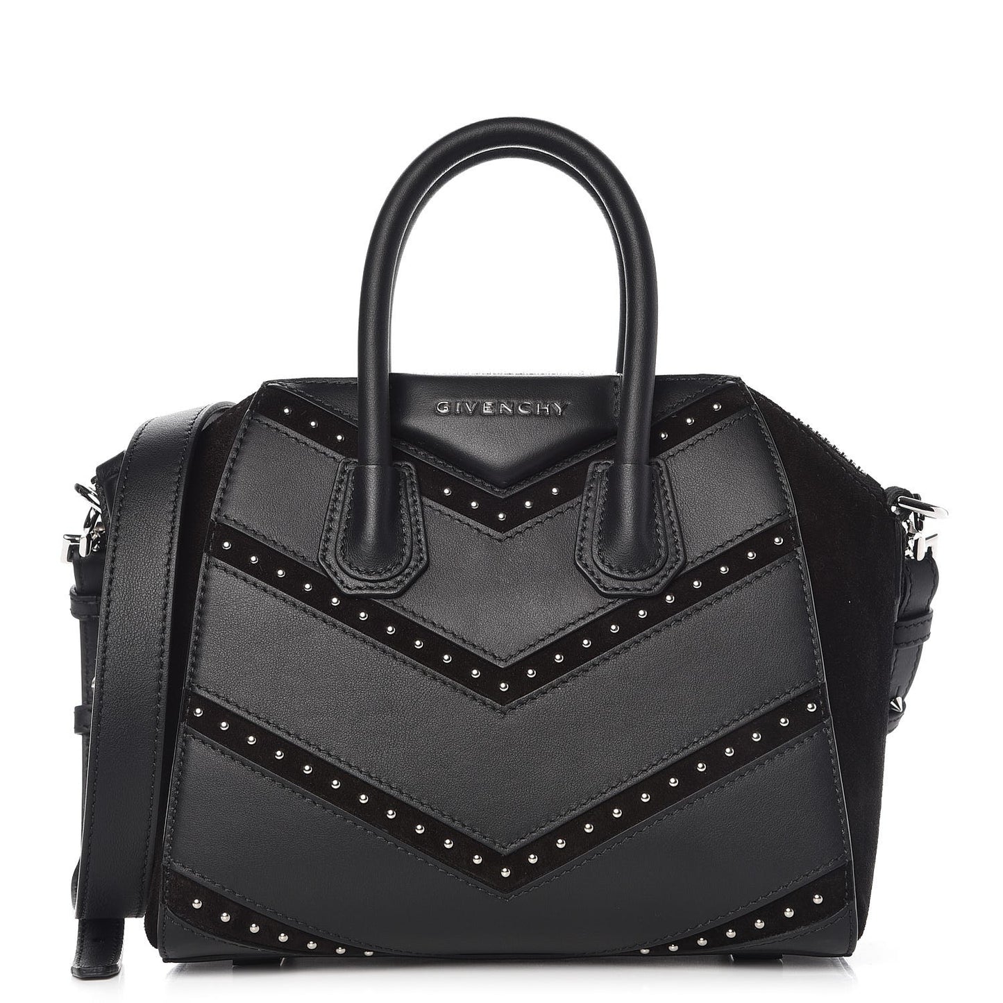 Calfskin Suede Mini Studded Chevron Antigona Black
