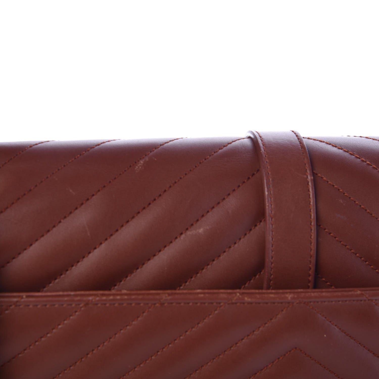 Saint Laurent Smooth Calfskin Matelasse Chevron Large Monogram Satchel Brown 15 of 17