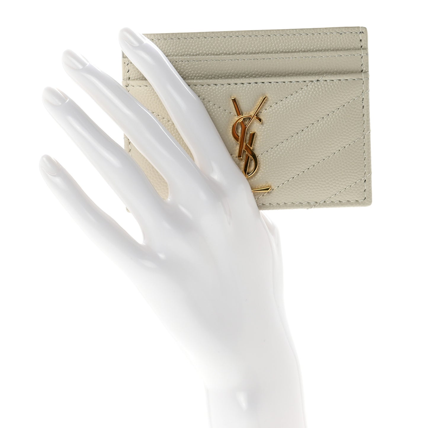 Grain De Poudre Matelasse Chevron Monogram Credit Card Case Crema Soft