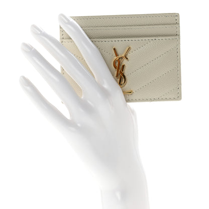 Saint Laurent Grain De Poudre Matelasse Chevron Monogram Credit Card Case Crema Soft 2 of 8