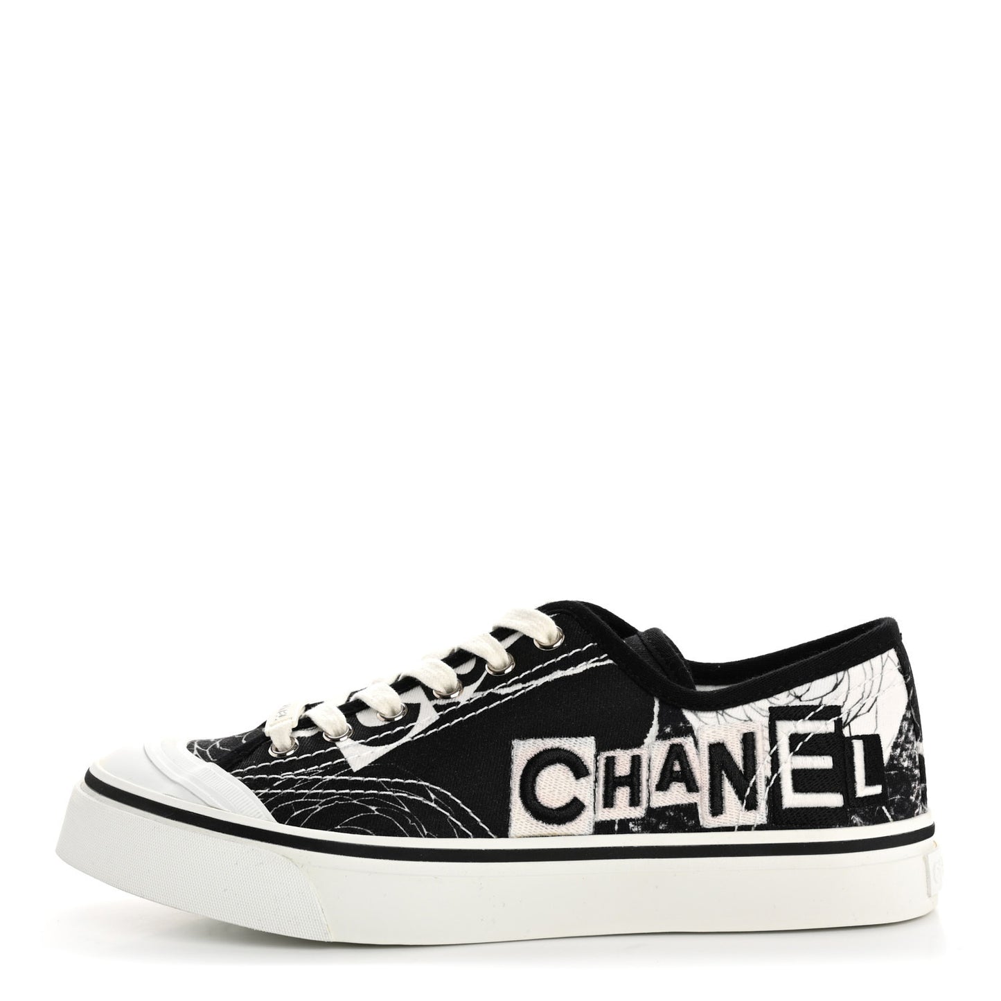 Printed Fabric Low Top Logo Sneakers 38.5 White Black