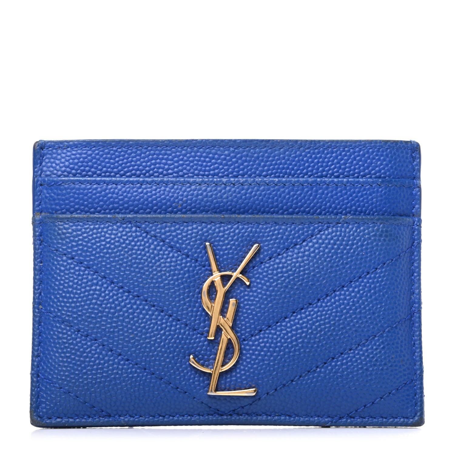 Saint Laurent Grain De Poudre Matelasse Monogram Credit Card Case Blue Majorelle 1 of 8