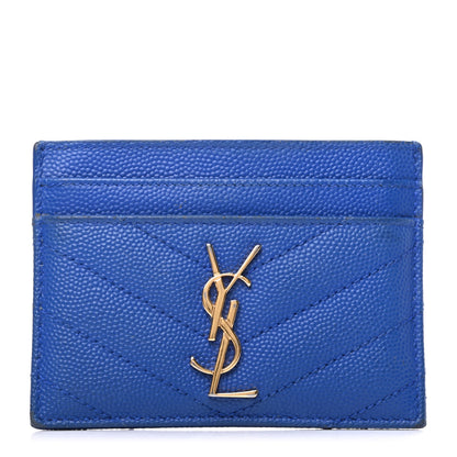 Saint Laurent Grain De Poudre Matelasse Monogram Credit Card Case Blue Majorelle 1 of 8