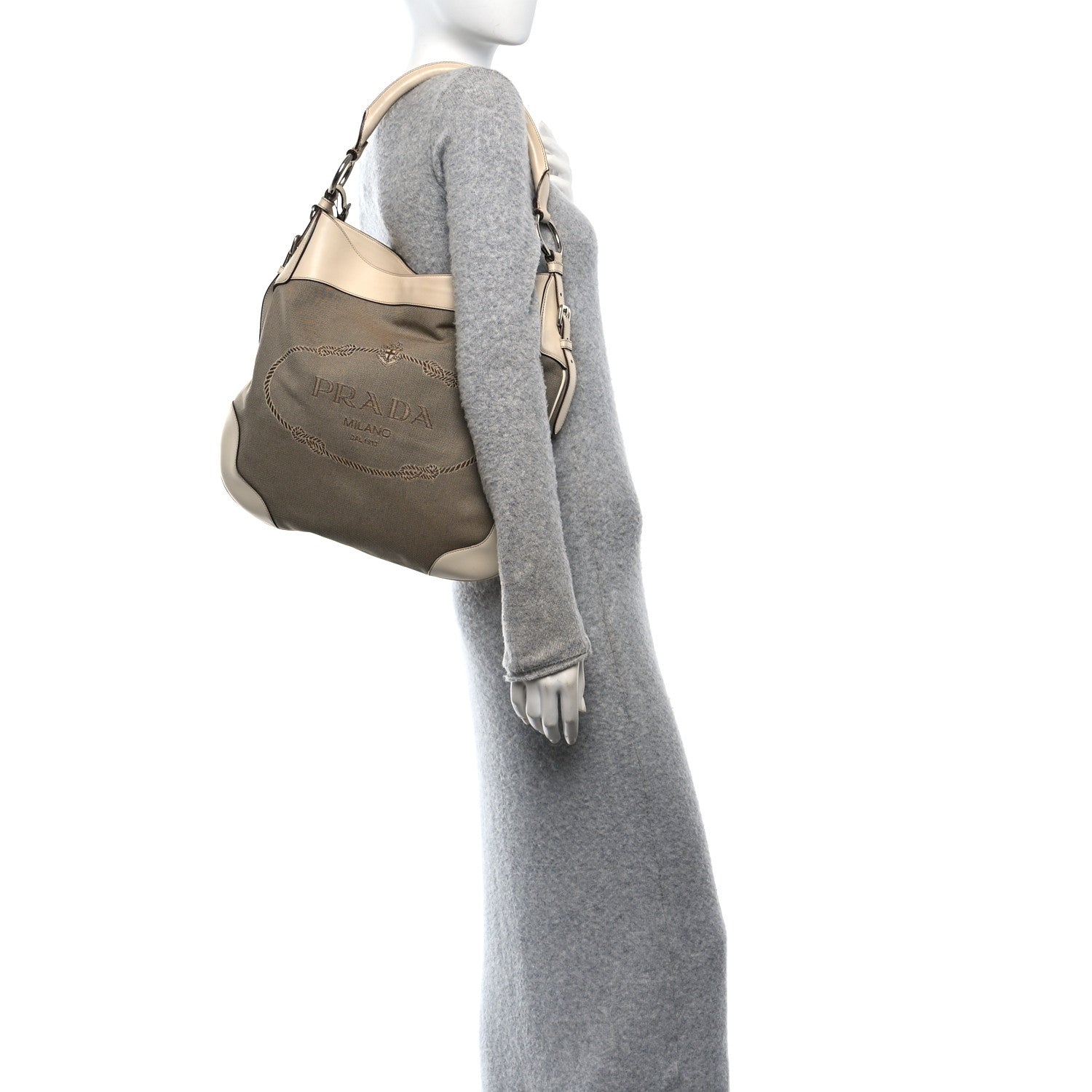 Prada Jacquard Logo Shoulder Bag Corda Cera 2 of 10