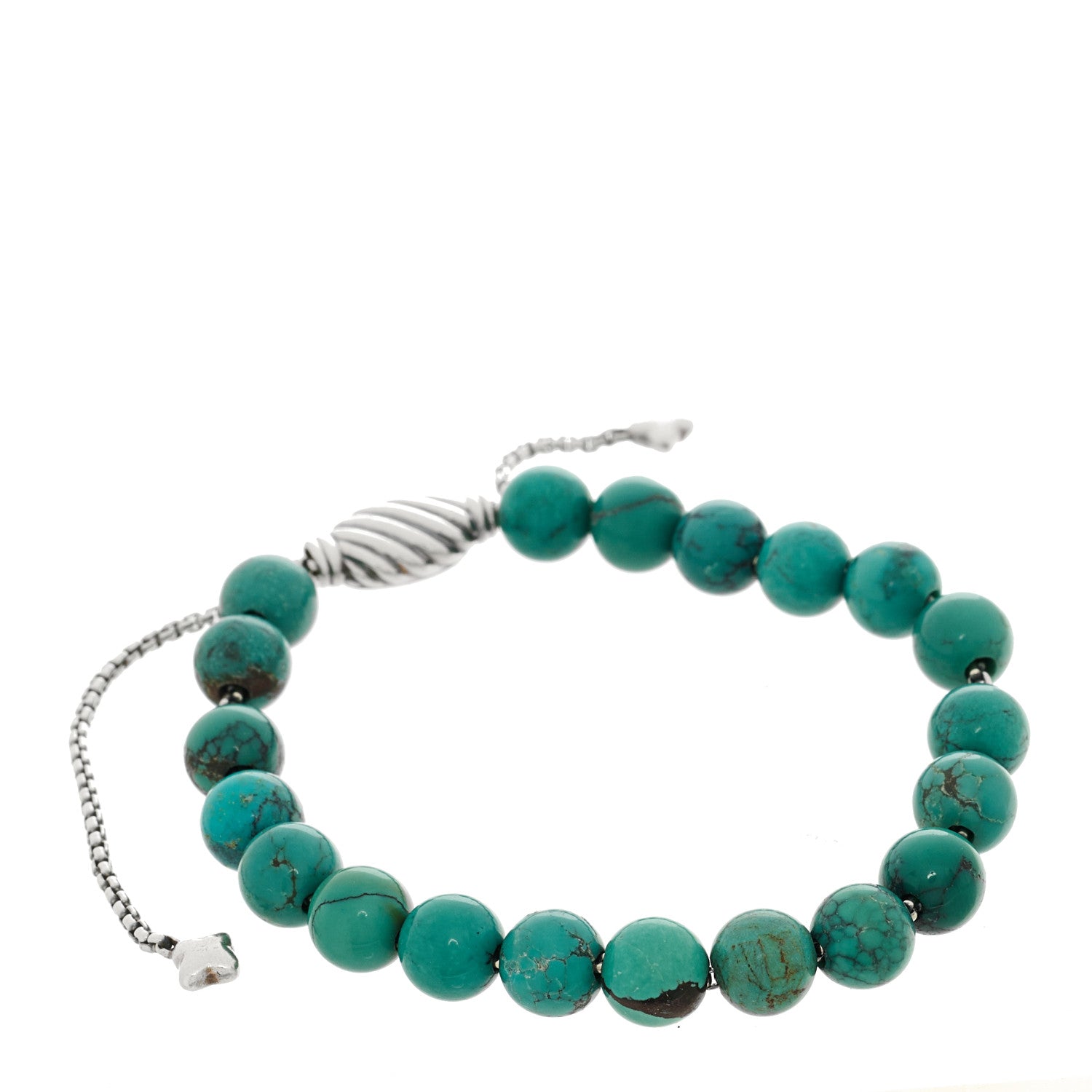 David Yurman Sterling Silver Turquoise 8mm Spiritual Beads Adjustable Bracelet 2 of 3