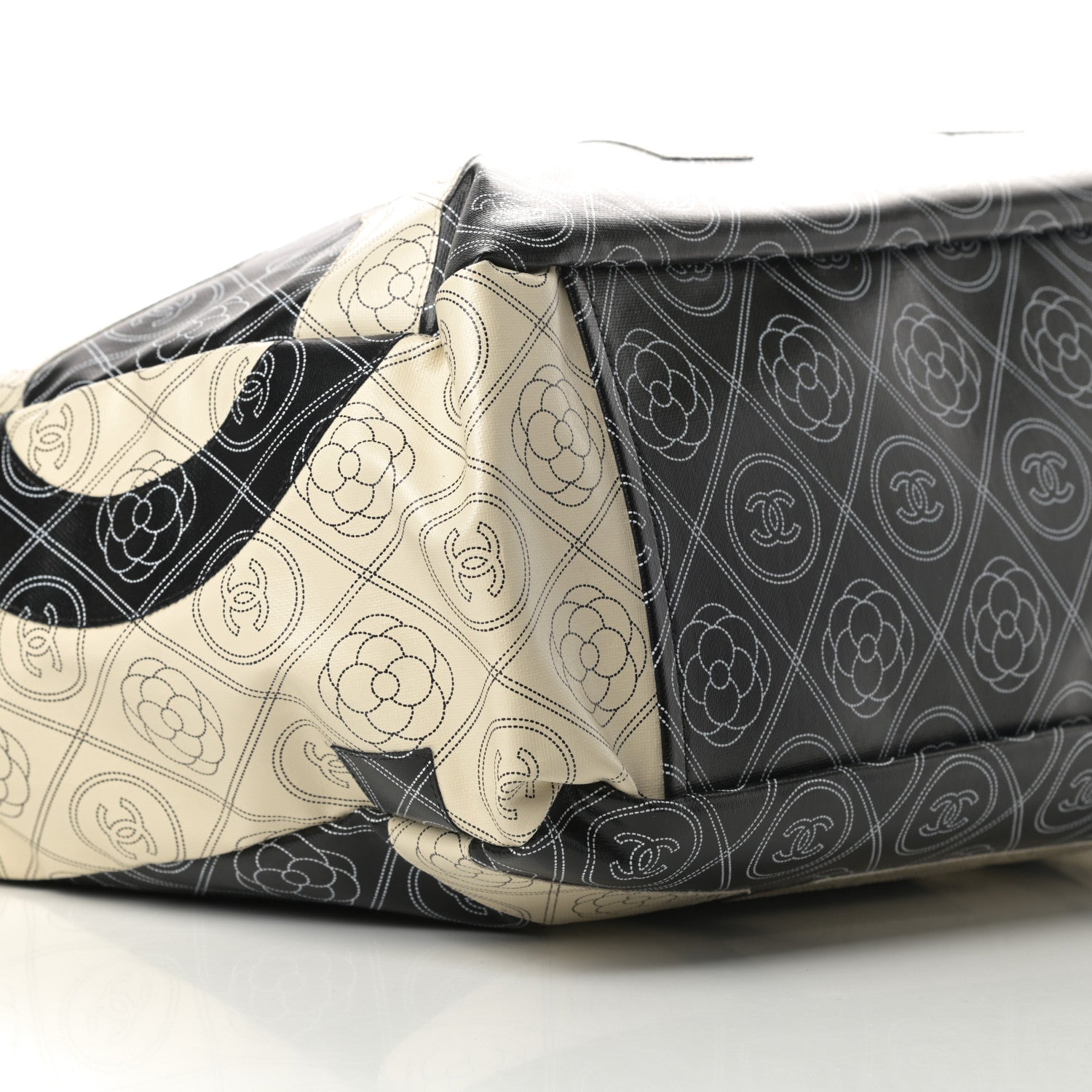 Chanel Coated Canvas Camellia Large Shopping Tote Black Beige 9 of 10