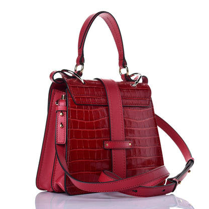 Chloe Calfskin Crocodile Embossed Small Aby Day Shoulder Bag Dusky Red 3 of 8