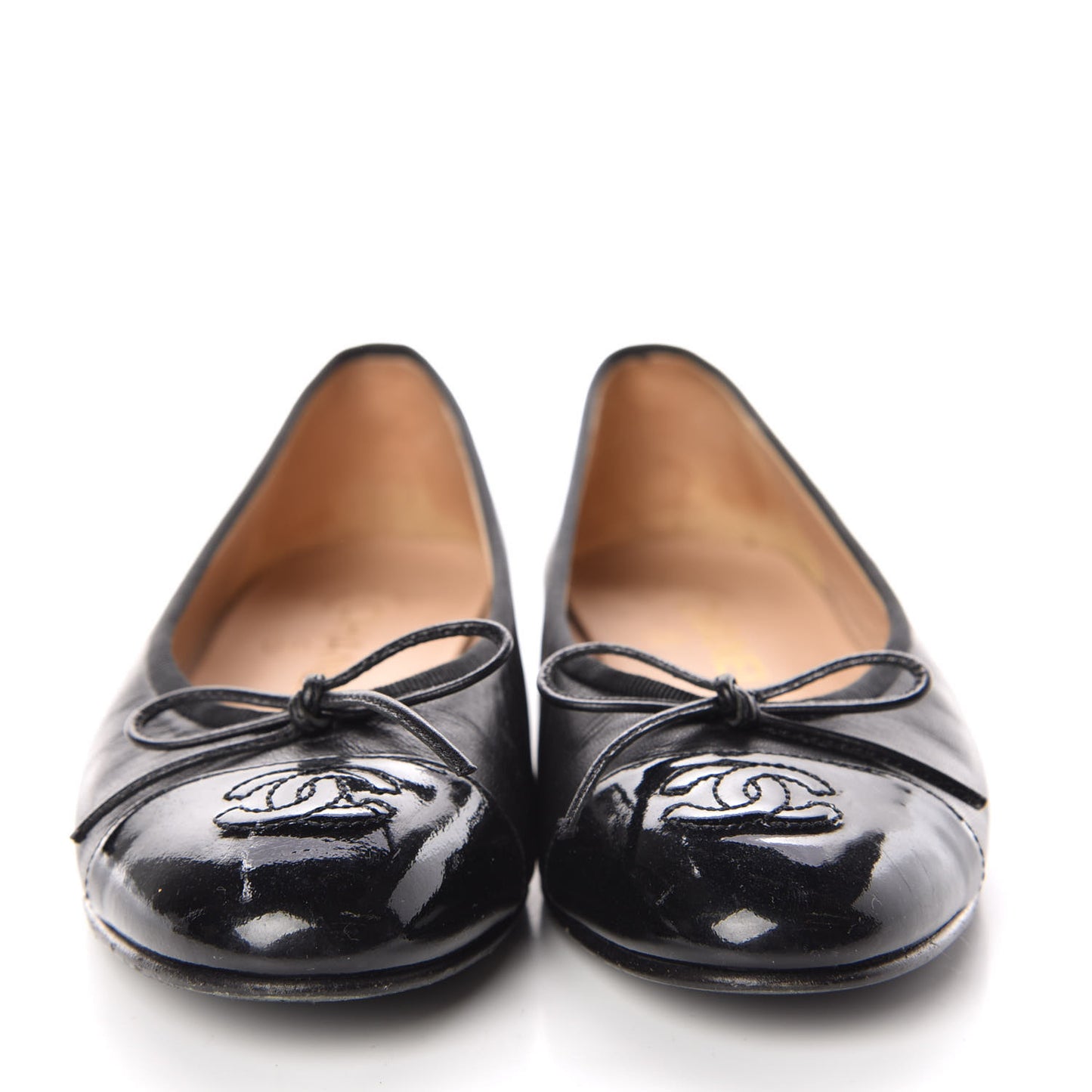 Lambskin Patent CC Cap Toe Ballerina Flats 36 Black