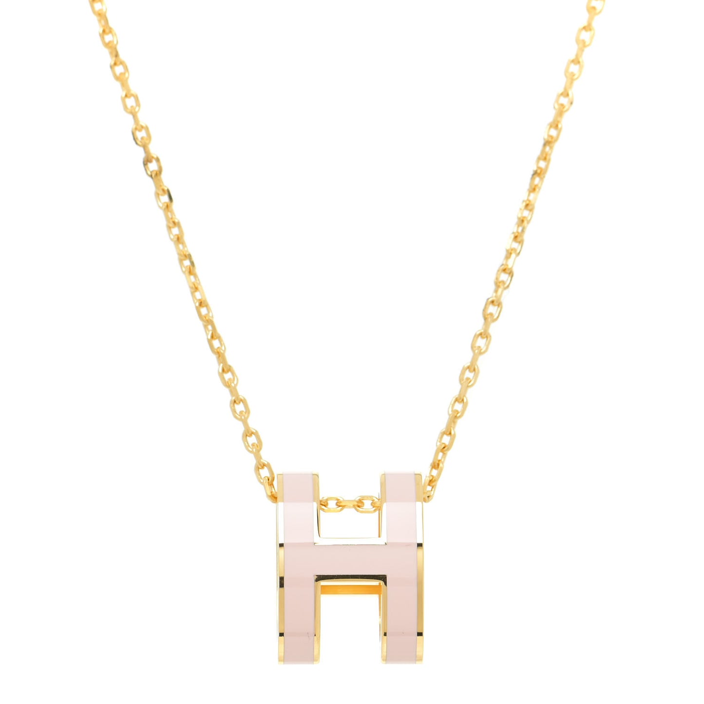 Lacquered Gold Pop H Pendant Necklace Rose Dragee