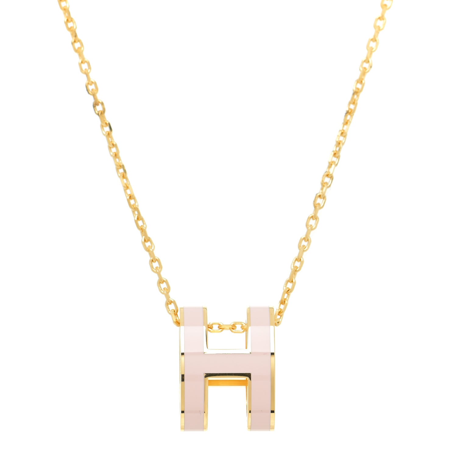 Hermes Lacquered Gold Pop H Pendant Necklace Rose Dragee 4 of 7