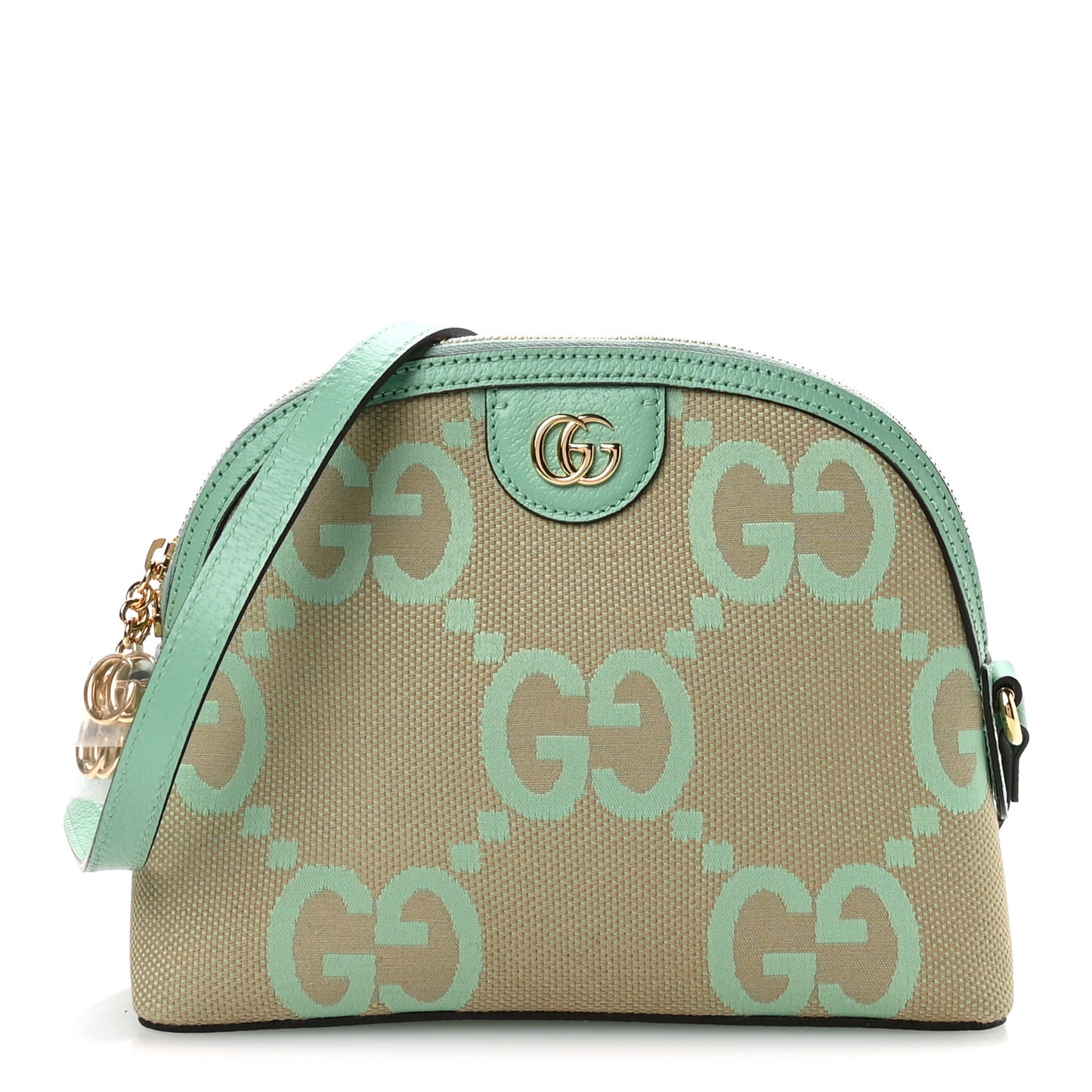 Monogram Jumbo GG Textured Dollar Calfskin Small Ophidia Dome Shoulder Bag Beige Pepperlight Mint