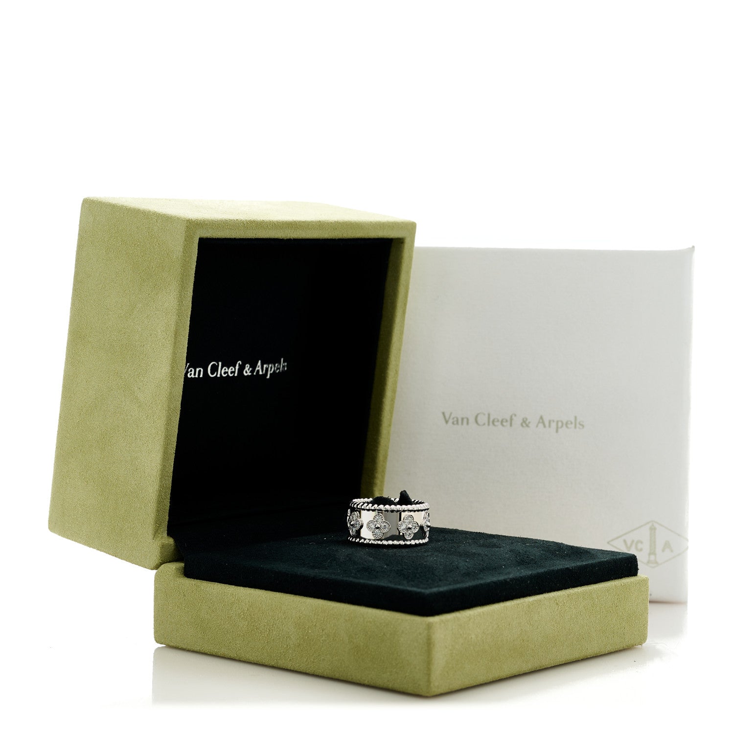 Van Cleef & Arpels 18K White Gold Diamond Medium Perlee Clover Band Ring 52 6 5 of 5