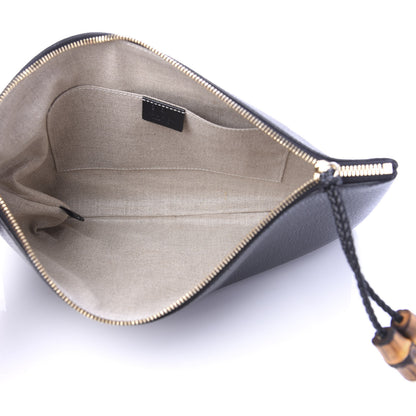 Gucci Pebbled Calfskin Large Bamboo Clutch Black 5 of 11
