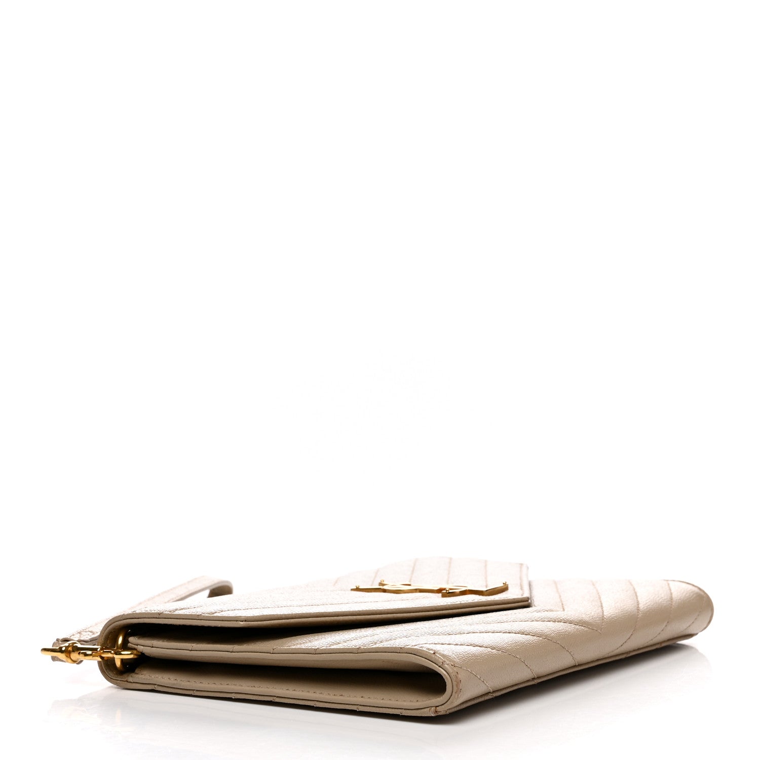 Saint Laurent Grain De Poudre Matelasse Chevron Monogram Envelope Clutch Dark Beige 4 of 10