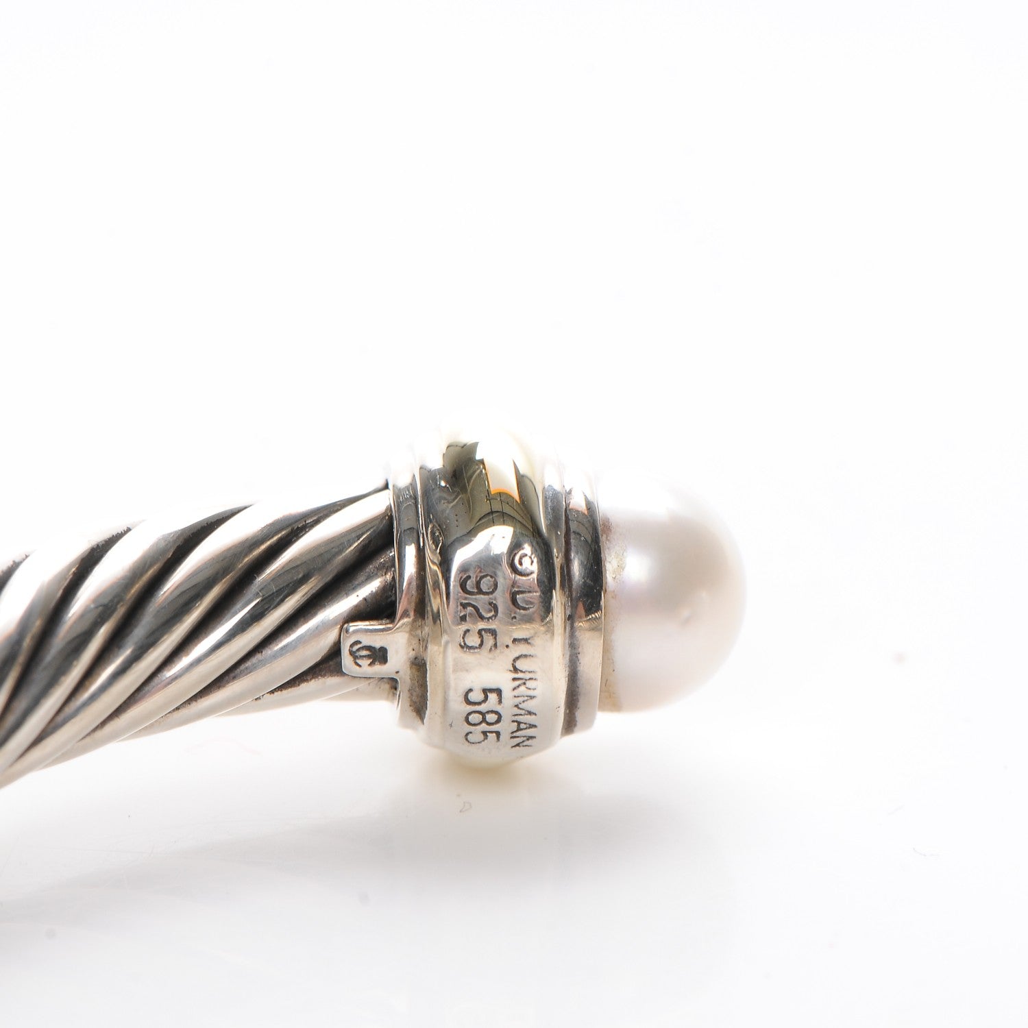 David Yurman Sterling Silver 14K Yellow Gold Pearl 7mm Cable Classics Bracelet 5 of 5