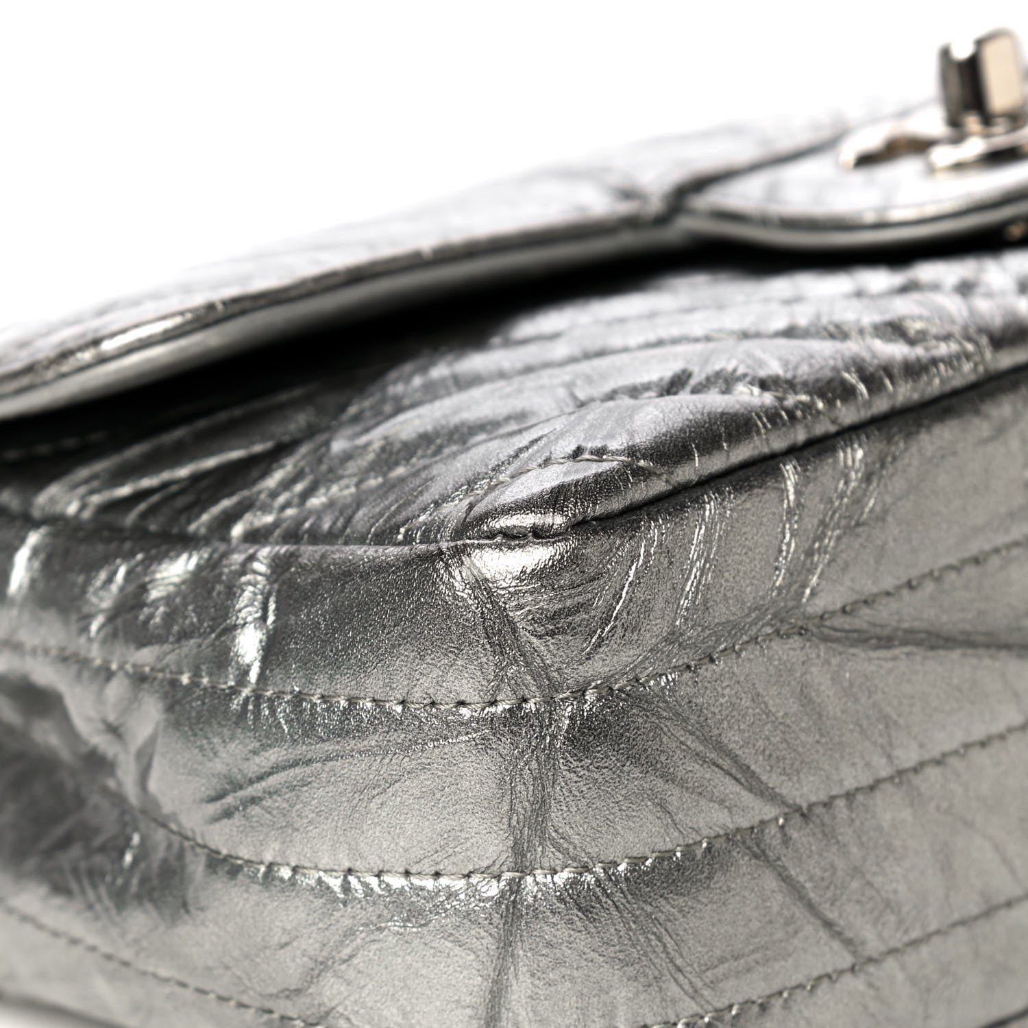 Chanel Patent Metallic Crumpled Calfskin Chevron Quilted Mini Rectangular Flap Silver 7 of 10