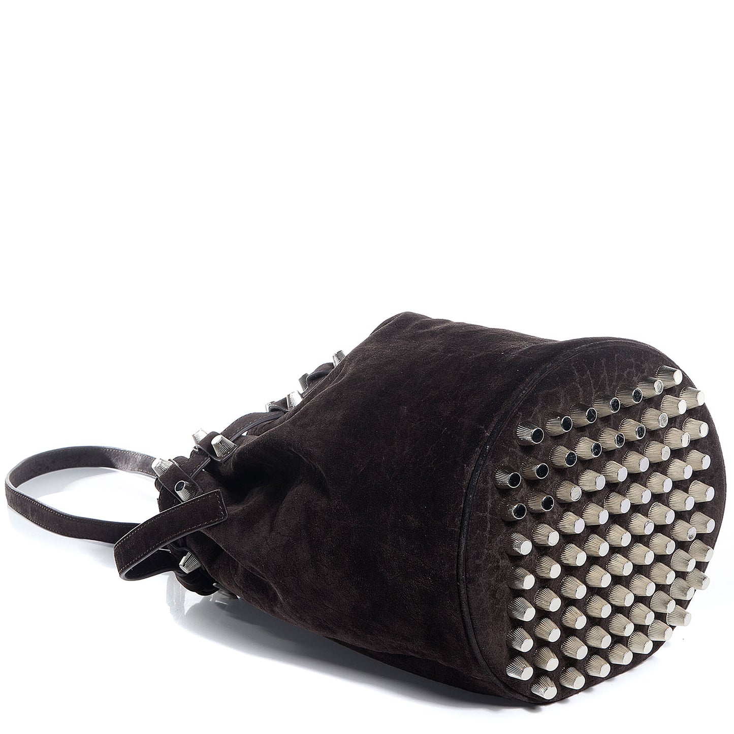 Suede Diego Bucket Bag Dark Brown w Nickel Hardware