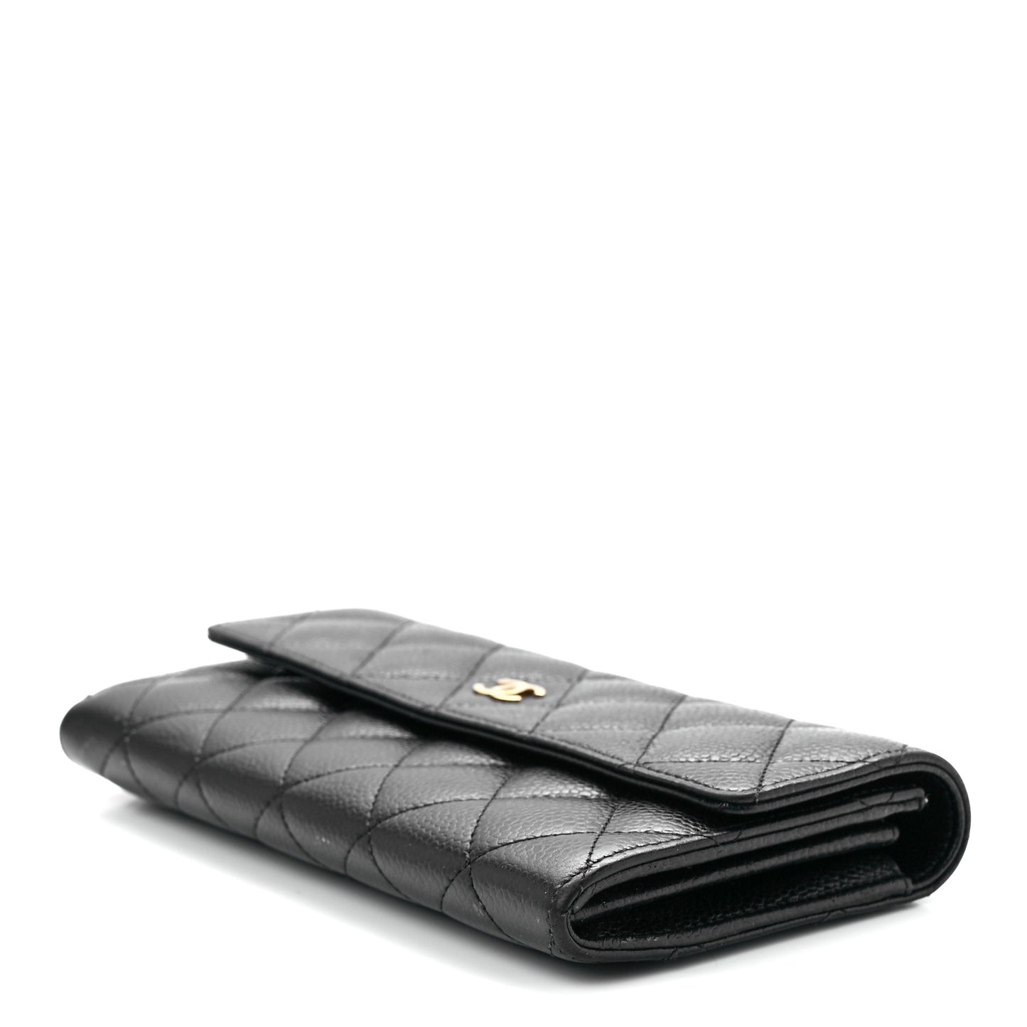 Caviar Quilted Large Gusset Flap Wallet Black