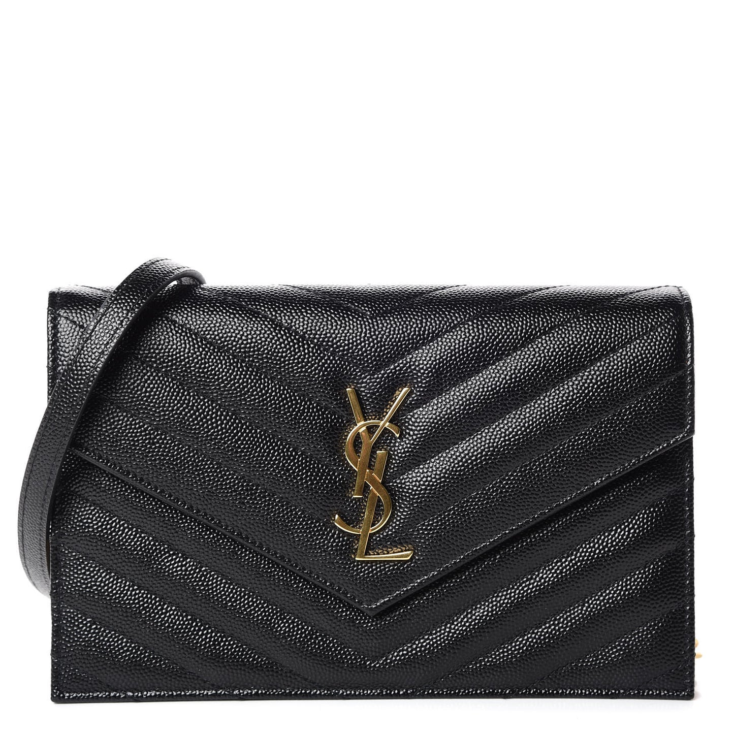 Grain De Poudre Matelasse Chevron Monogram Envelope Chain Wallet Black