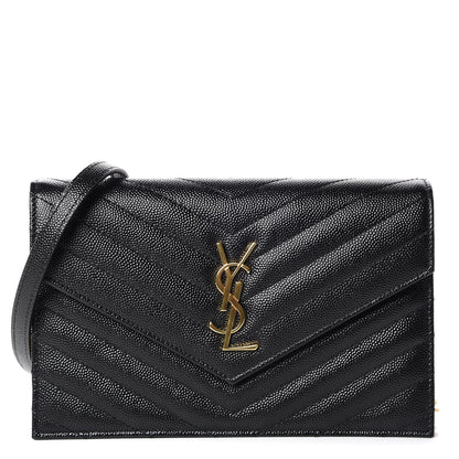 Saint Laurent Grain De Poudre Matelasse Chevron Monogram Envelope Chain Wallet Black 1 of 9