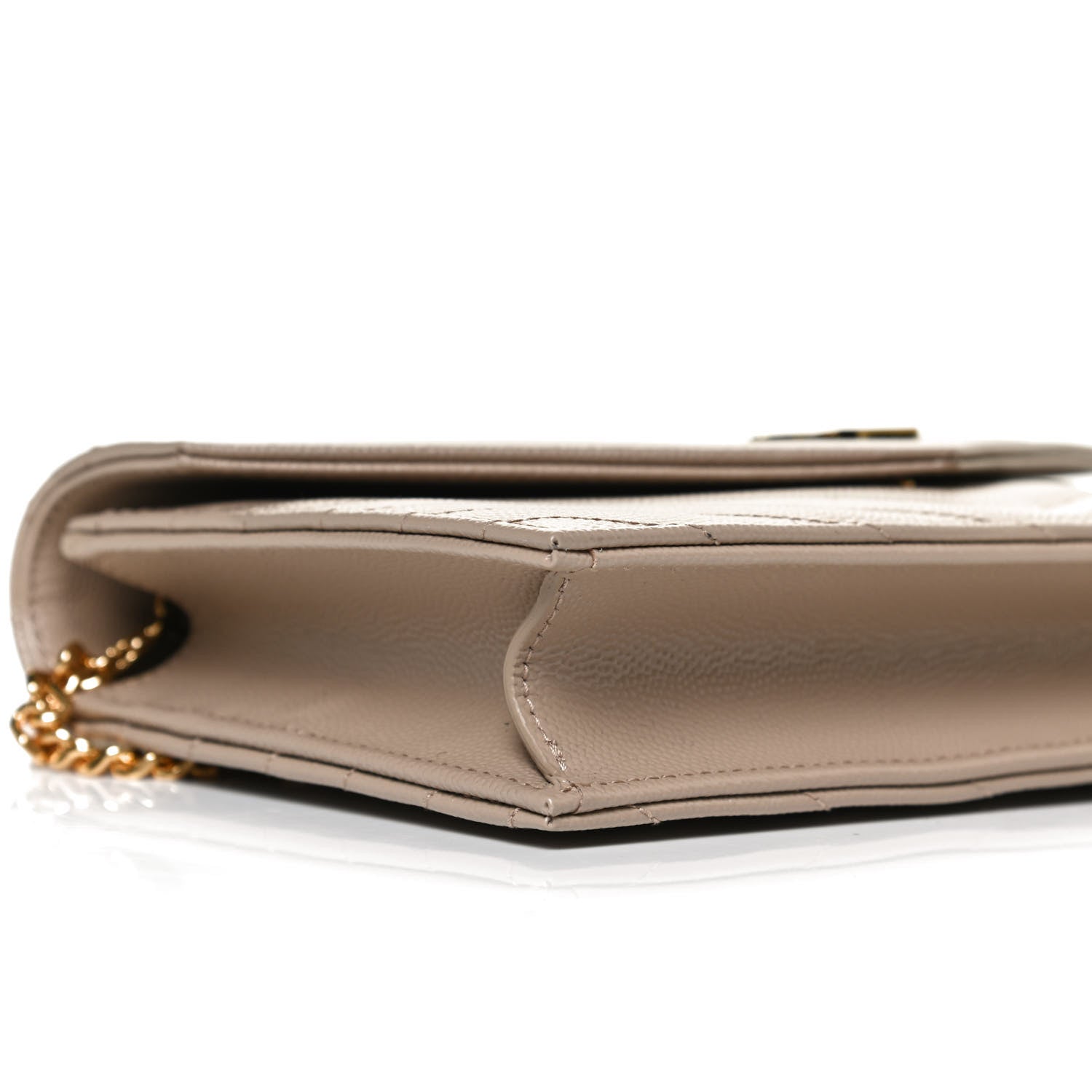 Saint Laurent Grain De Poudre Matelasse Chevron Monogram Envelope Chain Wallet Taupe 8 of 10