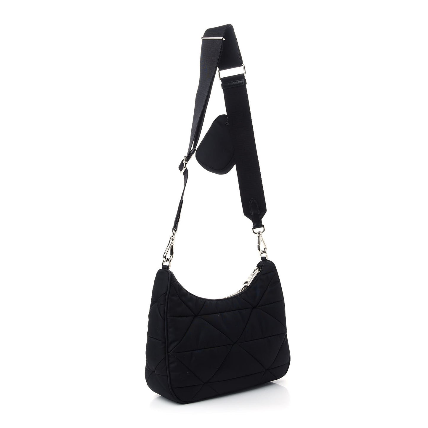 Re-Nylon Triangle Padded Patchwork Shoulder Bag Black