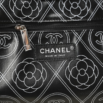 Chanel Coated Canvas Camellia Medium Shopping Tote Black Beige 6 of 9