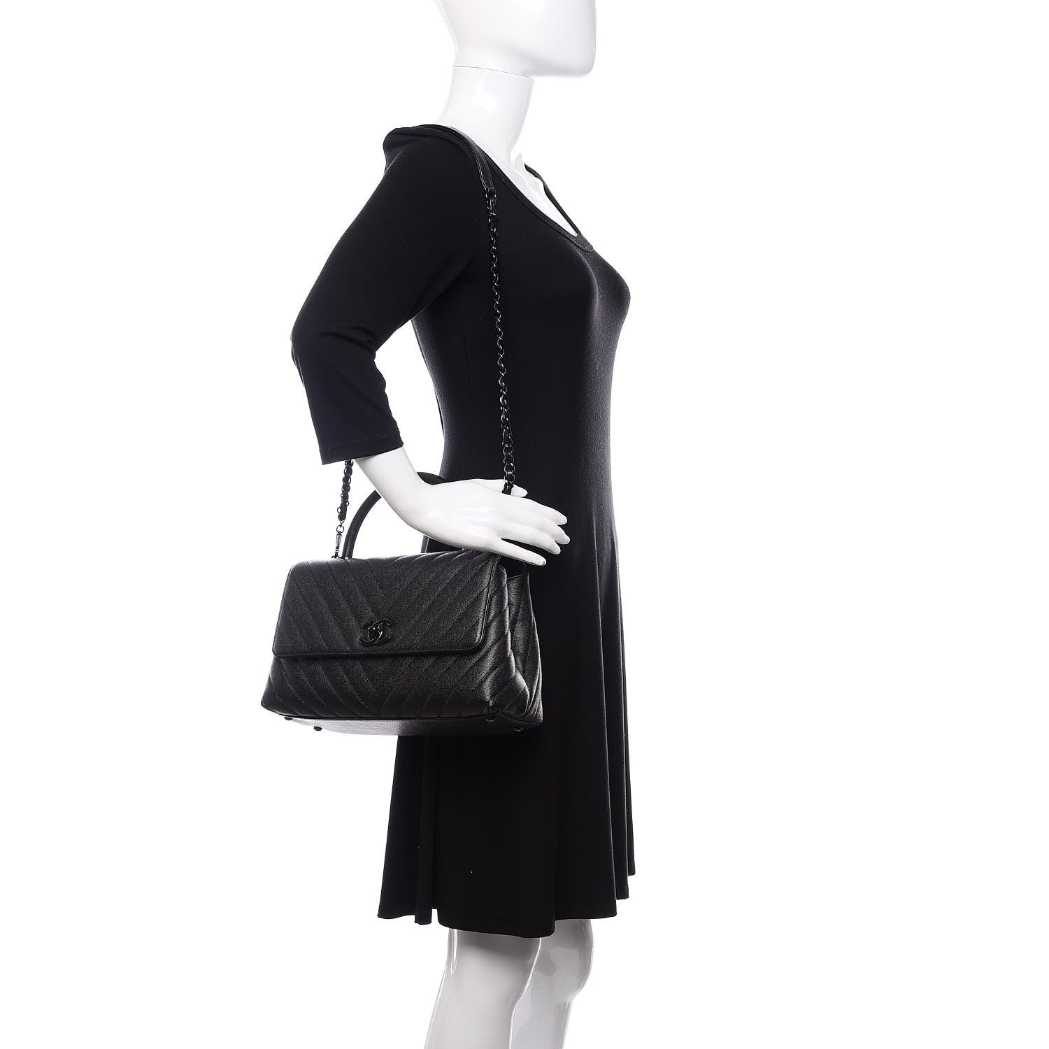 Chanel Caviar Chevron Quilted Small Coco Handle Flap So Black 2 of 12
