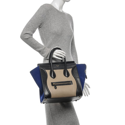 Celine Textured Calfskin Suede Mini Tri-Color Luggage Sand 2 of 8