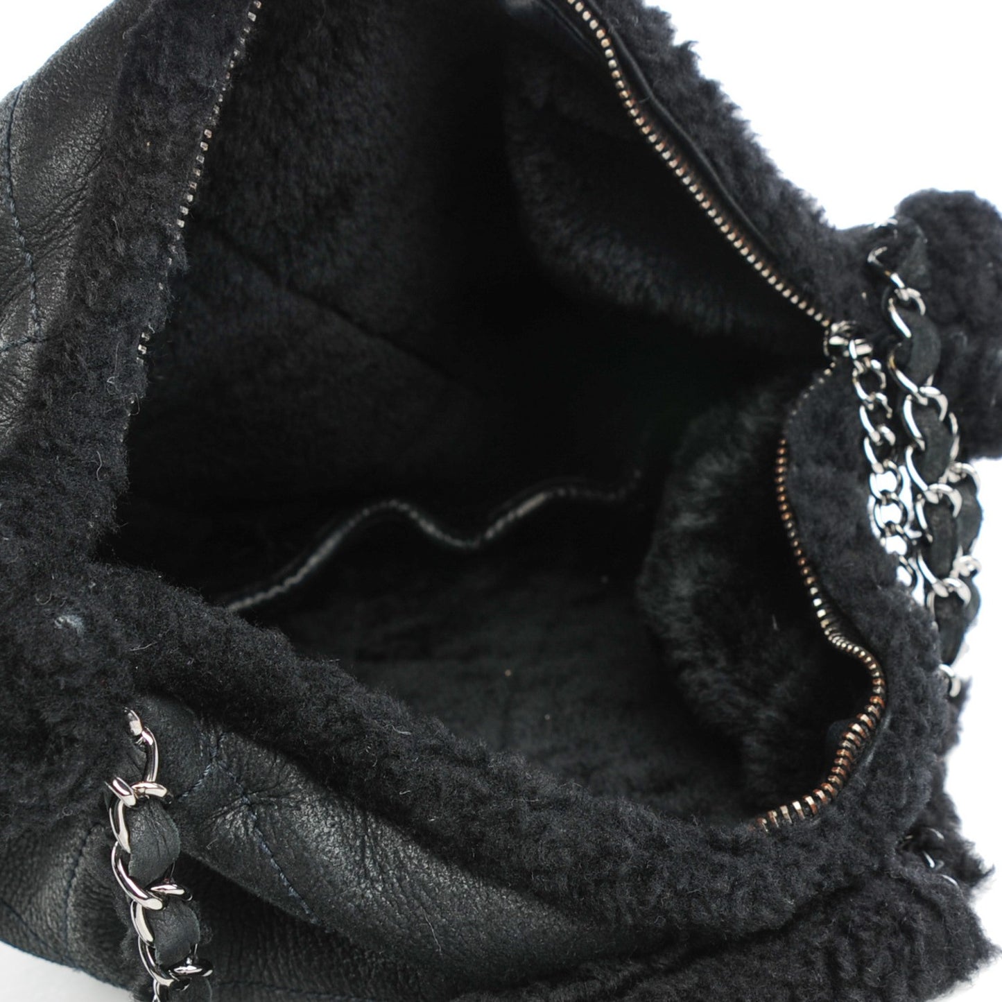 Shearling Suede Calfskin Stitched Hobo Black