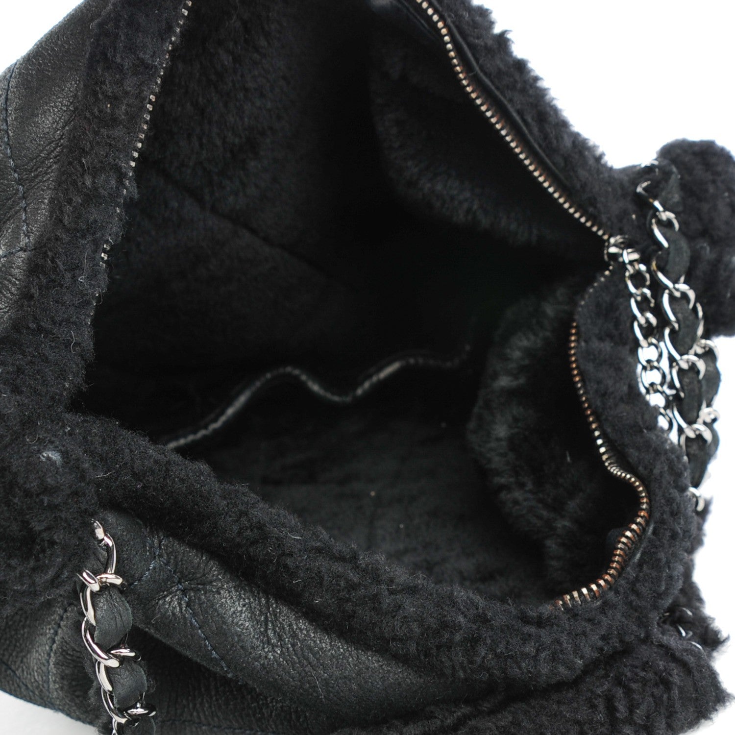Chanel Shearling Suede Calfskin Stitched Hobo Black 5 of 7