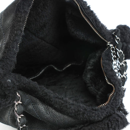 Chanel Shearling Suede Calfskin Stitched Hobo Black 5 of 7