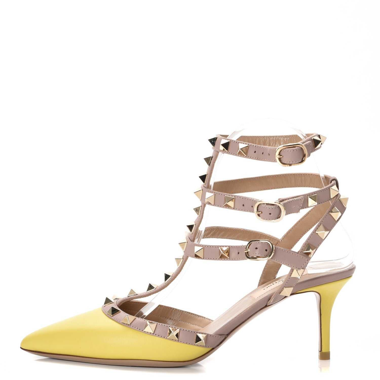 Valentino Garavani Nappa Rockstud Ankle Strap 65mm Pumps 37 Naples Yellow Poudre 1 of 10