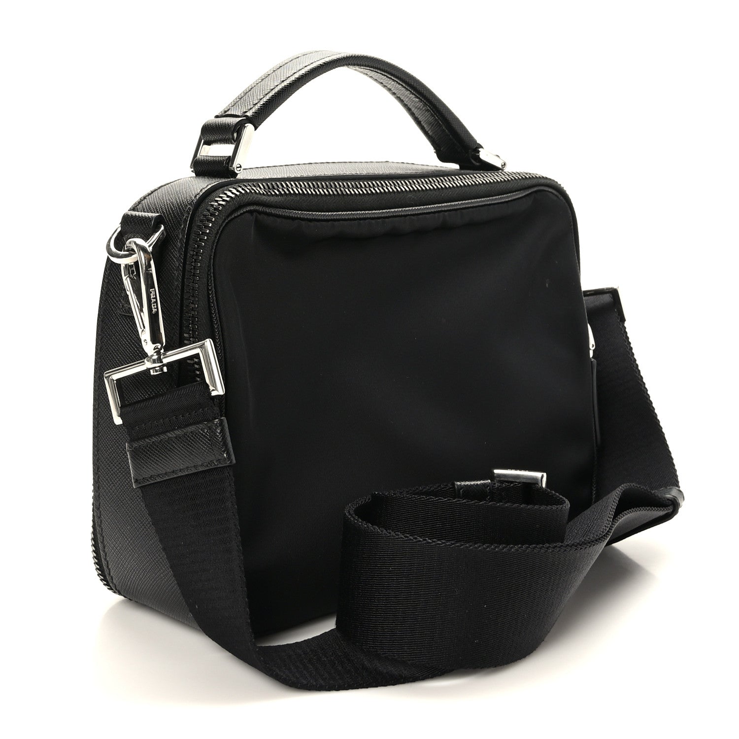 Prada Tessuto Saffiano Medium Brique Crossbody Bag Black 3 of 9