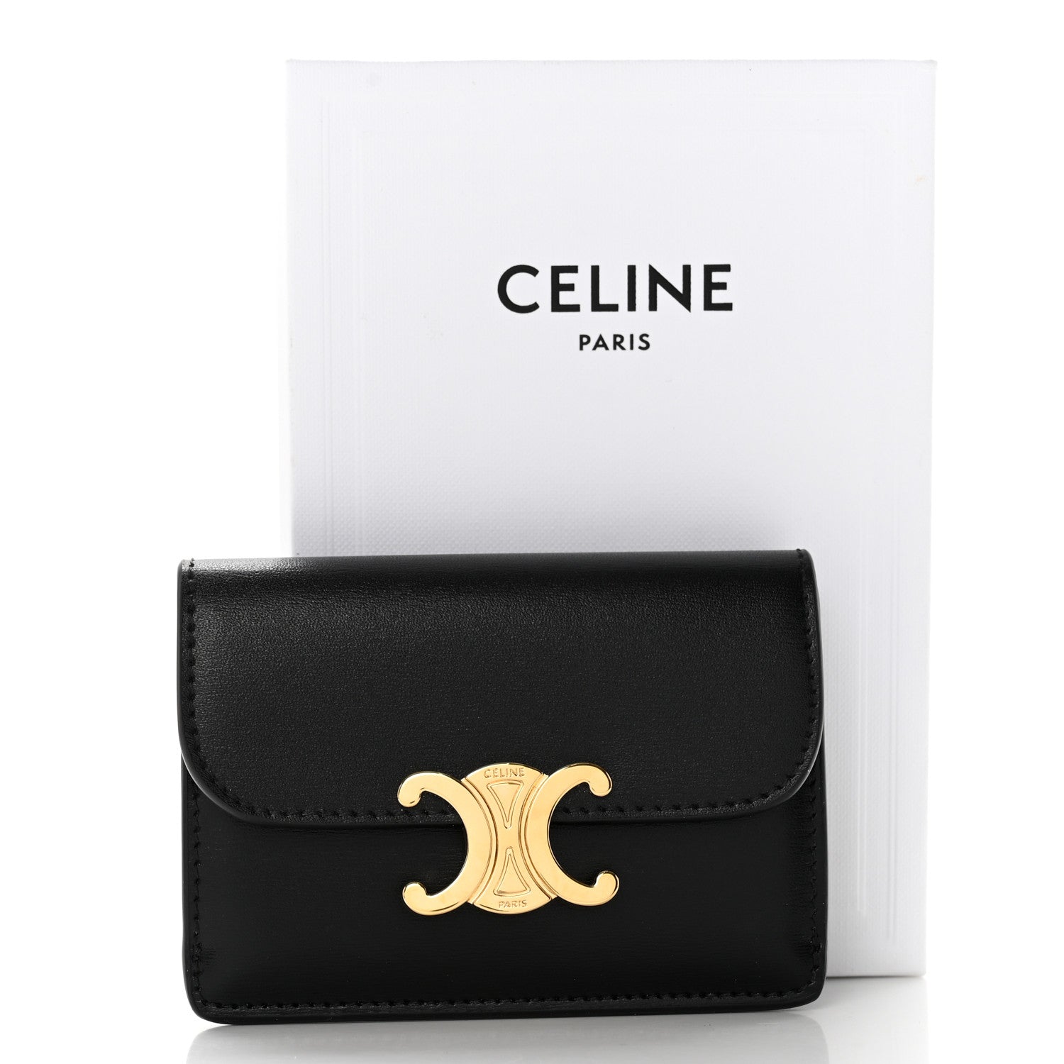Celine Shiny Calfskin Triomphe Flap Card Holder Black 7 of 7