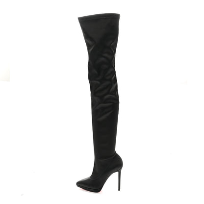 Christian Louboutin Crepe Satin Stretch Montana 120 Over The Knee Boots 38 Black 1 of 10