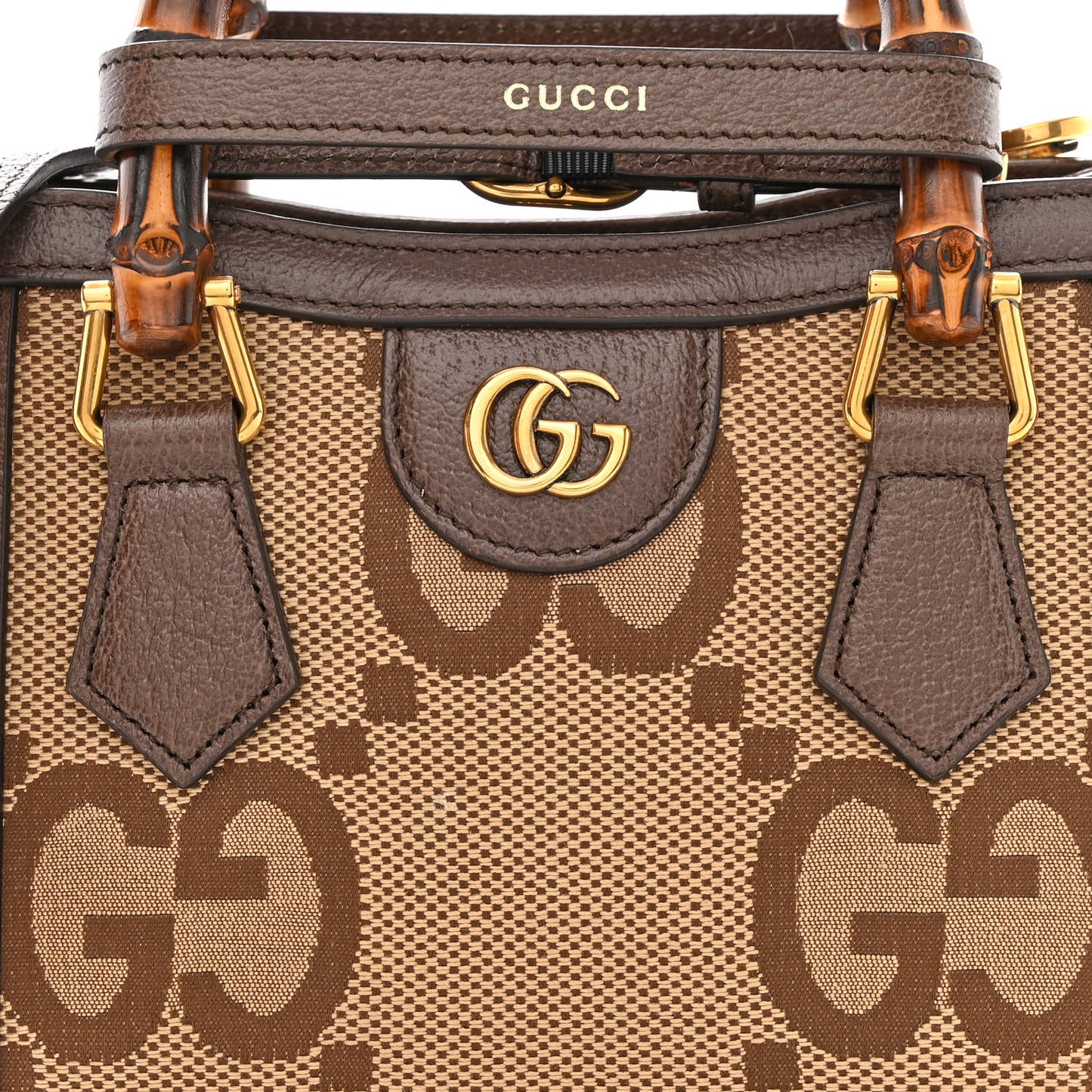 Monogram Jumbo GG Textured Dollar Calfskin Mini Diana Tote Bag Camel Ebony New Acero