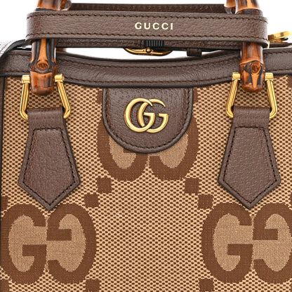 Gucci Monogram Jumbo GG Textured Dollar Calfskin Mini Diana Tote Bag Camel Ebony New Acero 8 of 15