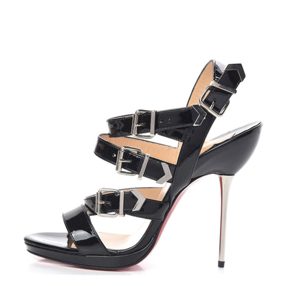Christian Louboutin Patent Funky 120 Cage Sandals 37.5 Black 1 of 9